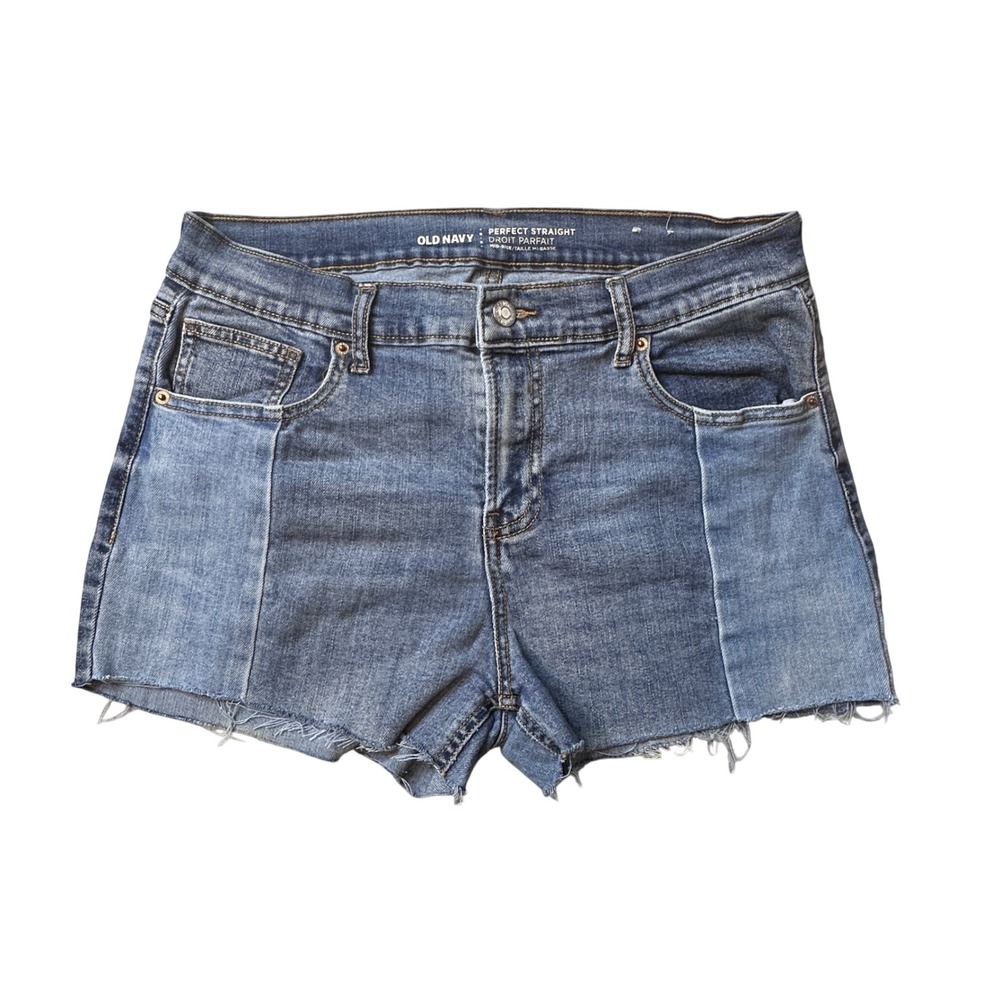 Old Navy Shorts Womens‎ 12 Blue Perfect Straight Mid-Rise Two-Tone Raw Hem Denim